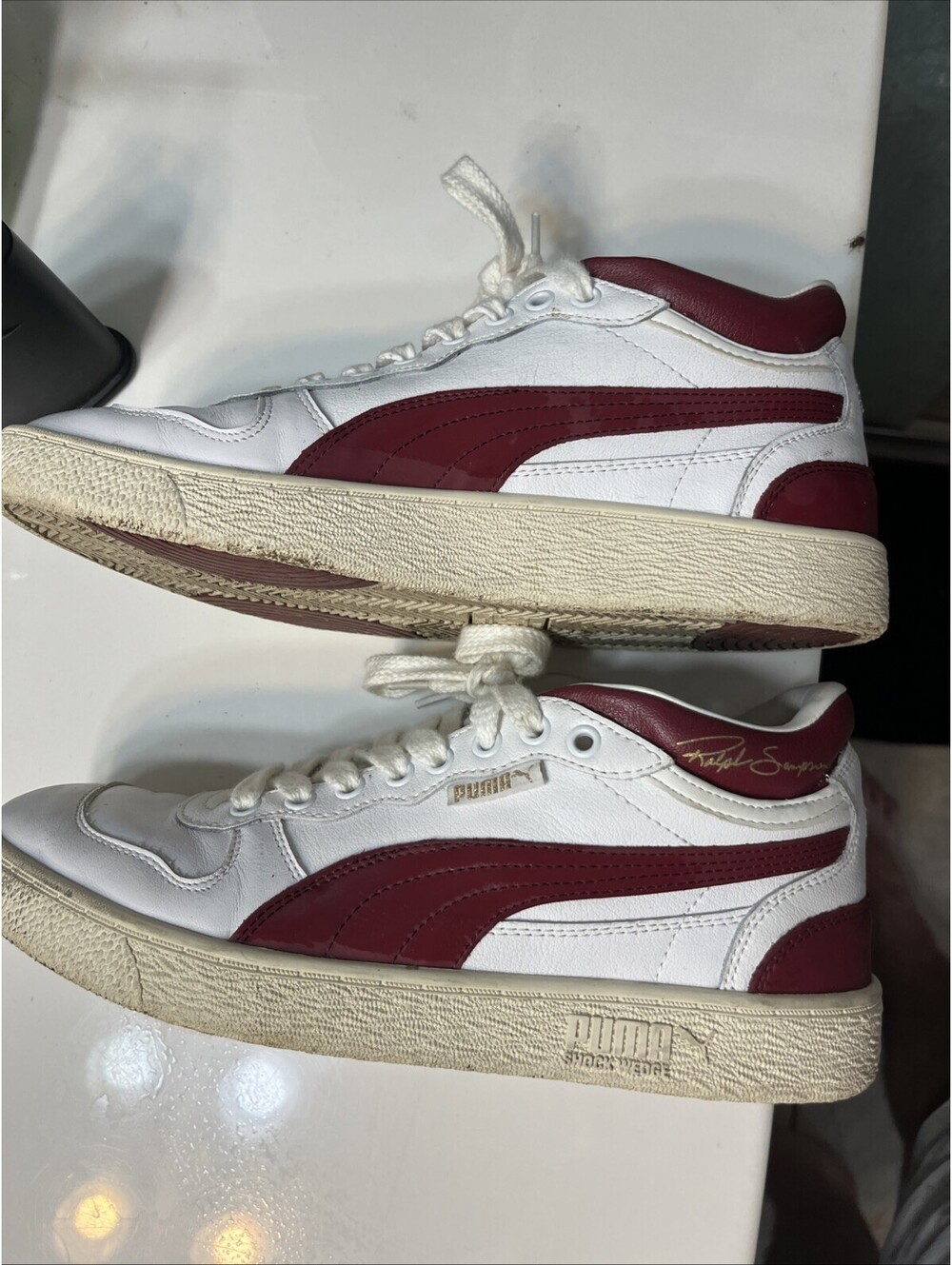 PUMA Ralph Sampson Mid white And Burgandy Size Us 9.5 Ik 8.5